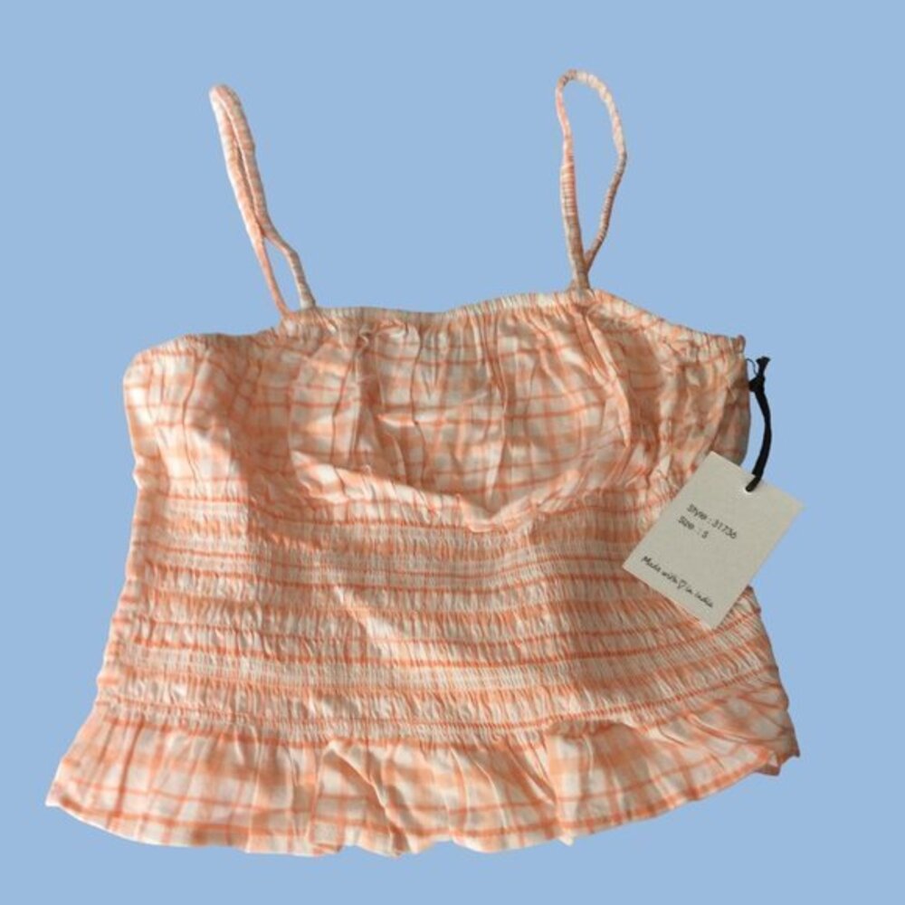 Japna Orange and White Plaid Crop Top with Midriff Elastic Size Small